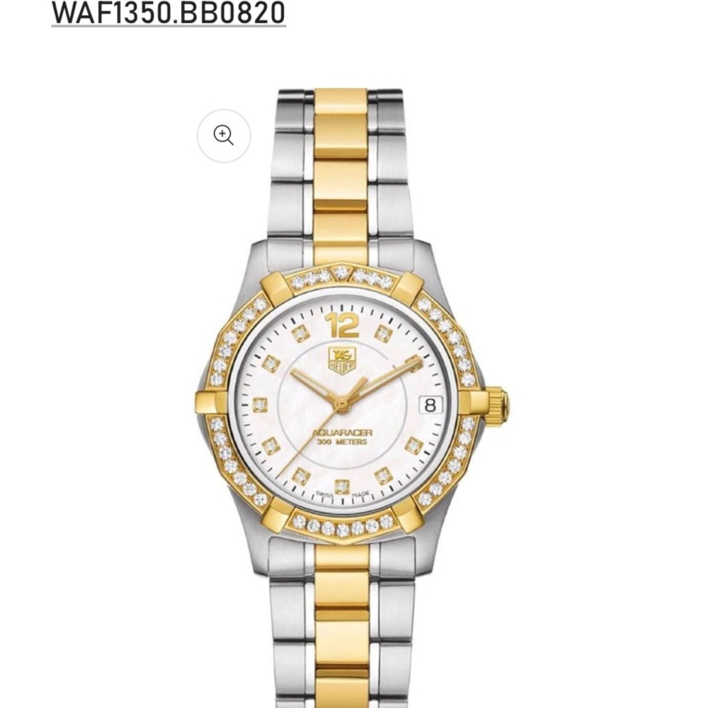 Tag Heuer Gold and Silver Luxury Watch with Diamond Bezel Aquaracer WAF1350